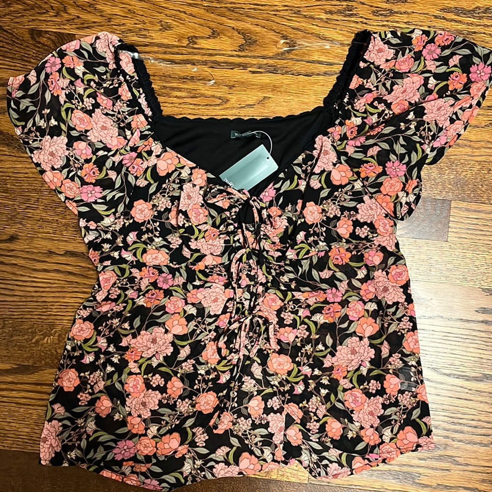 NWT Target Wild Fable Sheer Lace Up Flutter Sleeve Blouse